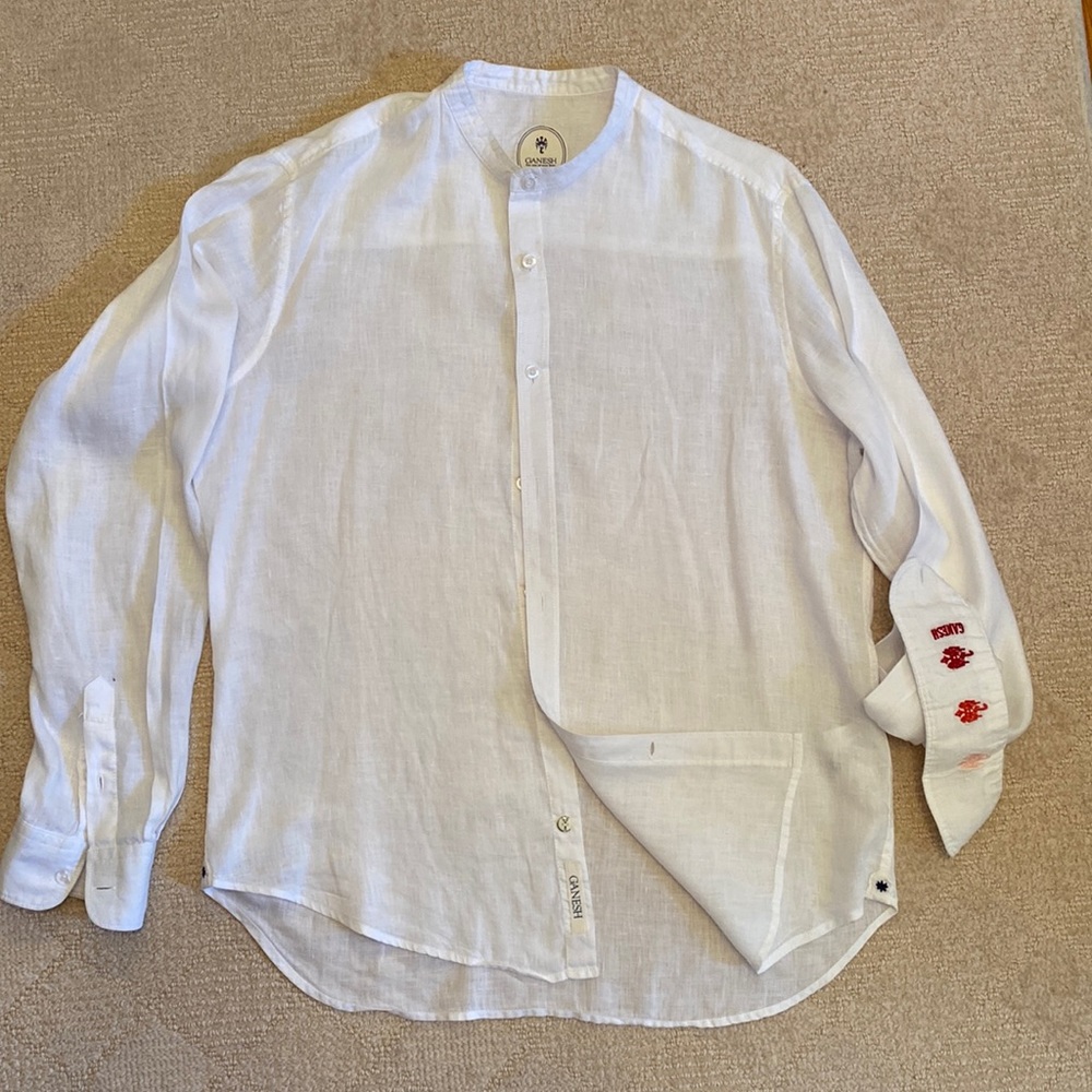 Ganesh men’s white linen long sleeve button down. Size L
